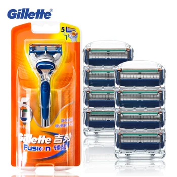 

Genuine Gillette Fusion Shaving Razor Blades For Men Face Care Washable Brands Shaver Blades 1 Holder + 9 Blades