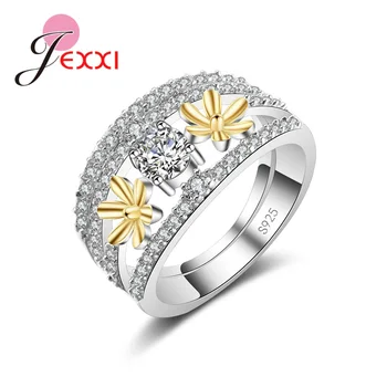 

925 Sterling Silver Openwork Ring Flower Multicolor Crystal Zircon Jewelry Marry Christmas Gifts