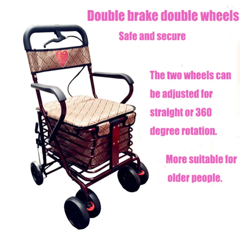 Folding Portable Shopping Cart Can Be Pushed Or Sit Small Trolley