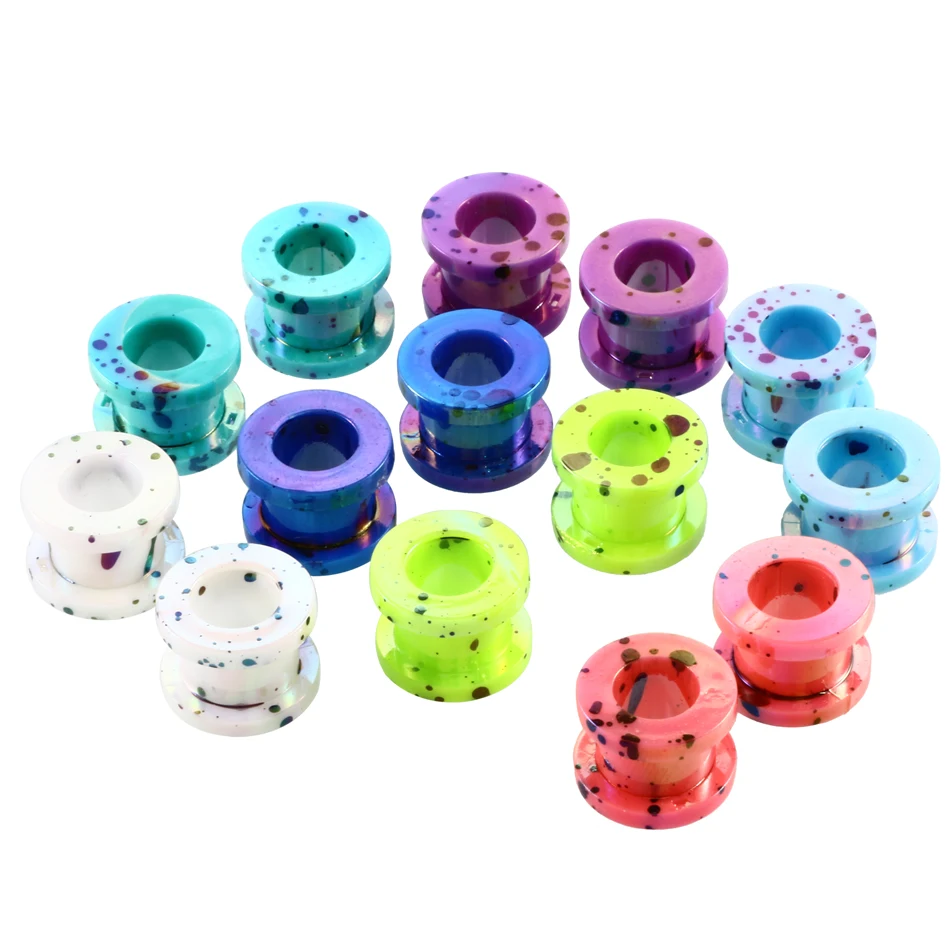 2Pcs Acrylic Pattern Printing Ear Expander Taper Dot Screw Flesh Tunnel Hollow Ear Plug Gauges Stretcher Piercing Body Jewelry