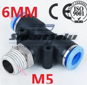 

Free Shipping 100PCS PB 6-M5 Male Tee 3 Way T Type Quick Fitting One Touch Air Fitting Nylon Pipe Joint 6mm Tube M5Thread