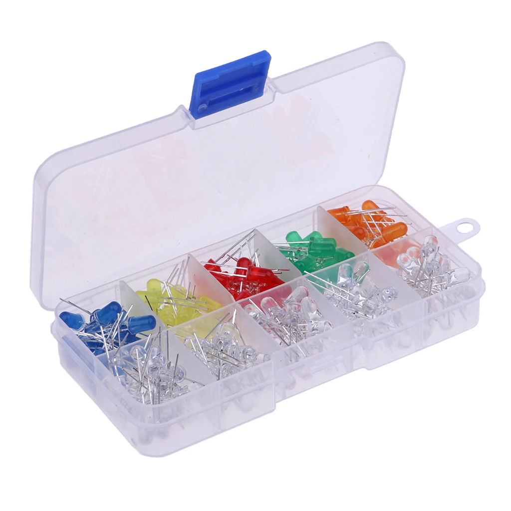 5mm LED Lights Emitting Diodes Assortment Set Kit for Arduino Bright Orange Red Blue Green Yellow, 200-Pack