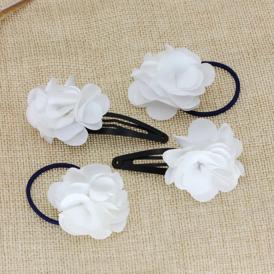 

isnice White Flower Hairgrips Nice Hair Bands Popular Gum For hair Children hair accessories Rose hair Clips set