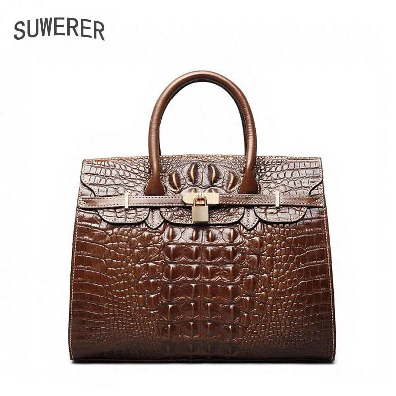 

SUWERER 2019 New Genuine Leather women bags Fashion Crocodile pattern luxury handbags women bags designer fashion women hangdbgs
