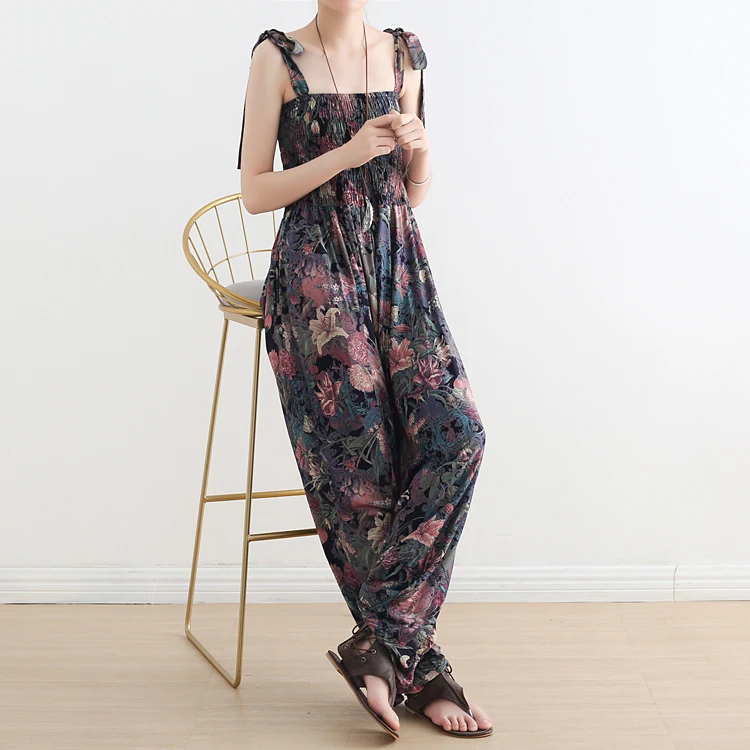 Хлопок для женщин Повседневное пляжные Летние Боди Boho без рукавов Комбинезоны для Женский Высокая Талия спинки женский комбинезон ЮБК
