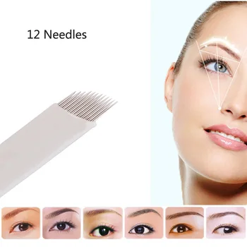 

100 PCS Tattoo Needles Agulhas Tebori 12 pins Microblading 12 Flex Curved Blades For Permanent Make Up Manual Eyebrow Pen