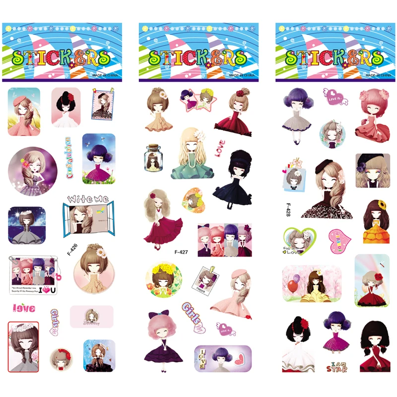 

6 Sheets/set Cute Girls DIY Stickers Scrapbooking Cartoon Puffy Stickers for Kids Diary Notebook Label Decoration Toys