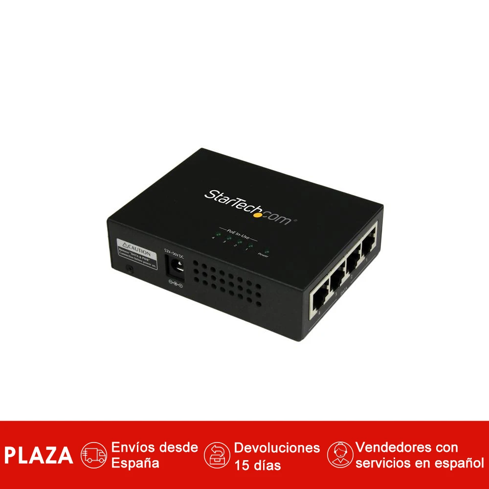 

StarTech.com Inyector de Alimentacion PoE Power over Ethernet Midspan 4 Puertos Gigabit RJ45 de Pared - 802.3 at af, Network tra