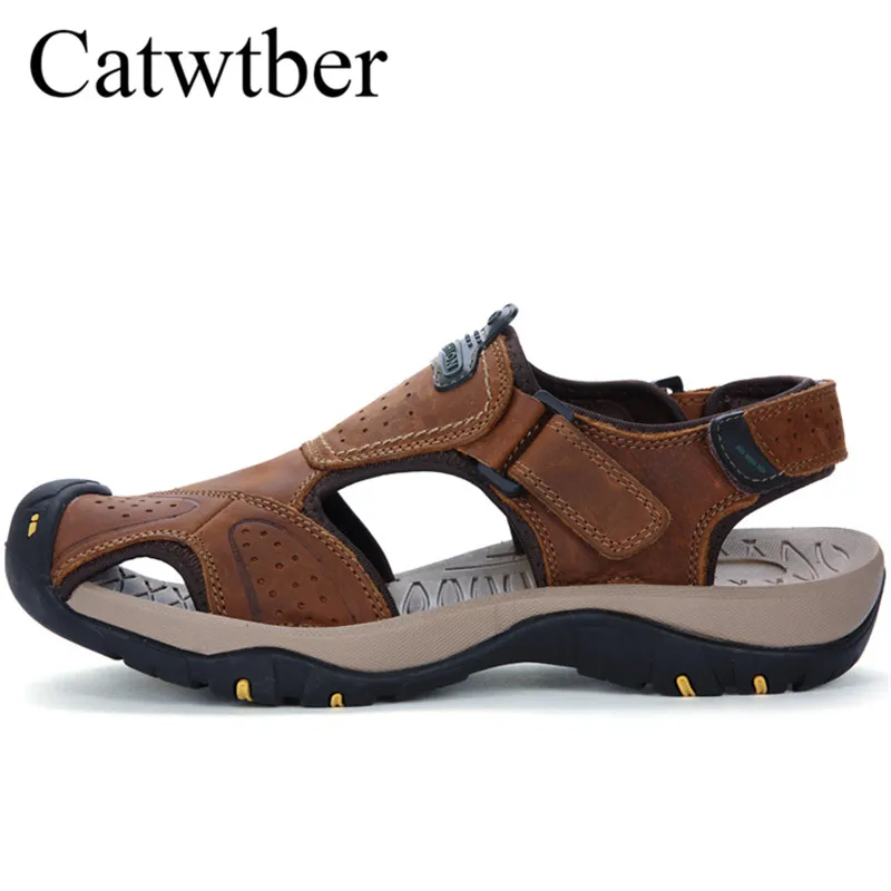 

Catwtber Summer Casual Men Sandals 2018 Leather Beach Men Slipper Shoes Comfortable Cool Youth Sandalias Outdoor Sneakers Male