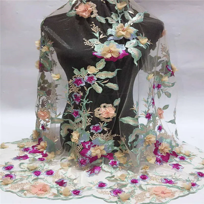 

Grace Design Purple 3D Lace Fabric 2018 High Quality Mesh Embroidery Applique 3D Flower Tulle Nigerian Lace Fabrics H1229