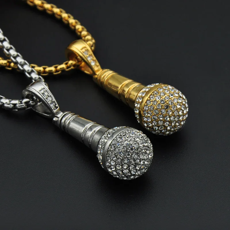 Hiphop/Rock Punk Microphone Necklace & Pendant Men/Women Stainless Steel Gold/Silver Color