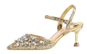 B gold 6cm heel Женские босоножки; модные золотистые туфли принцессы на высоком каблуке 10 см, 6 см, с пряжкой и ремешком; роскошный дизайн - Цвет: B gold 6cm heel