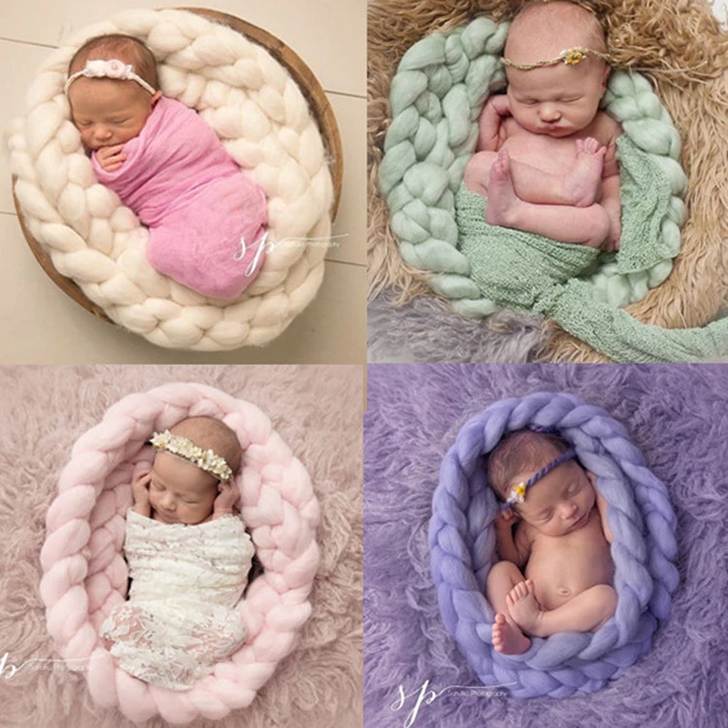 

Fashion Baby Taking Pictures Twist Blanket Newborns Hand-woven Twist Braid Icelandic Hair Baby Photography Props