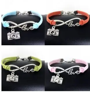 

4pcs infinity handmade bracelet leather vintage charm wax cord fashionable Multilayer Braided jewerlly Bracelet 6439