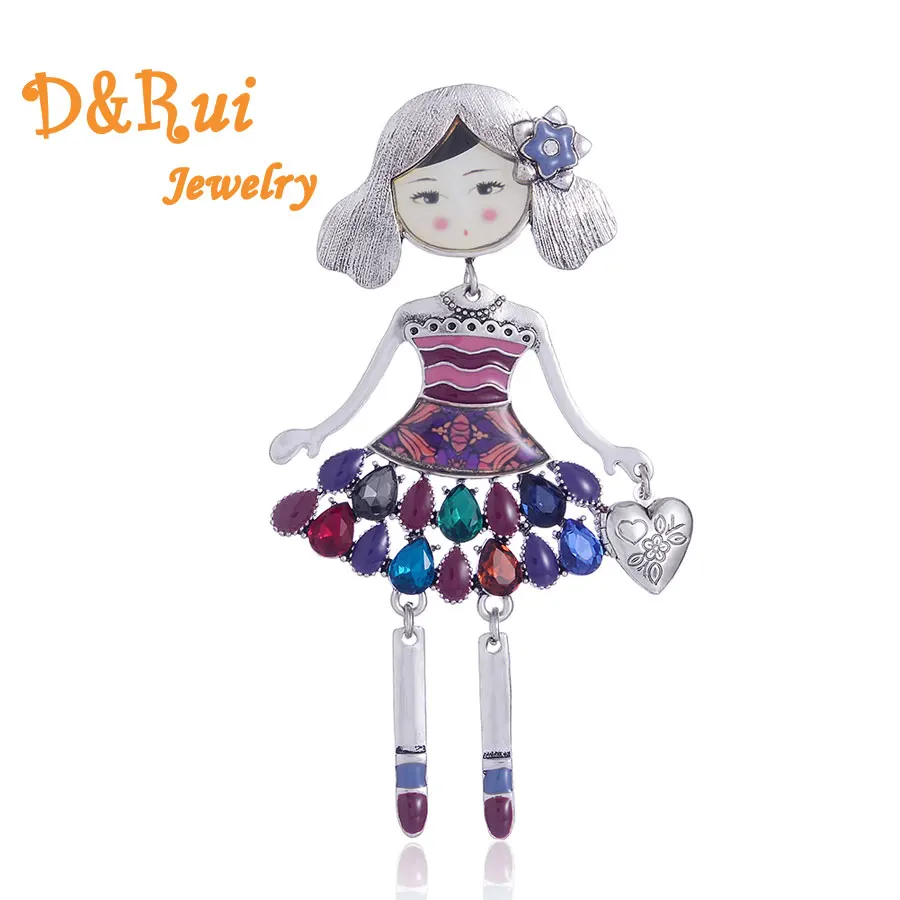 

Vintage Doll Brooch For Women Colorful Rhinestone Girls Lapel Pins Fashionable Zinc Alloy Enamel Brooches Wedding Accessories