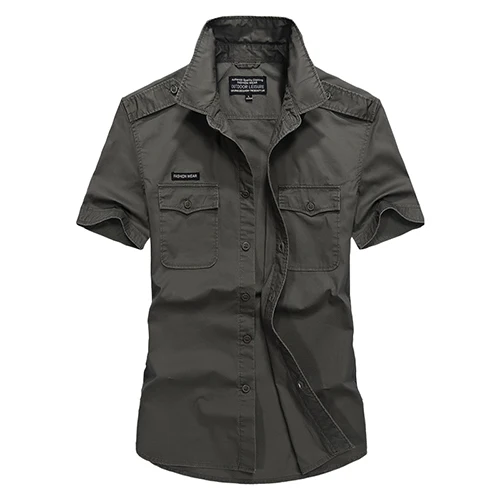 MAGCOMSEN Мужская рубашка с коротким рукавом, хлопковые рубашки, высокое качество, Военный стиль, армейские карго рубашки, мужские рубашки для сафари, одежда DHJP-01 - Цвет: Green