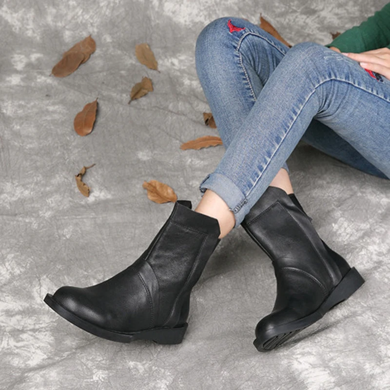 

Handmade leather women's boots autumn and winter models retro single boots flat with soft bottom soft noodle boots leather