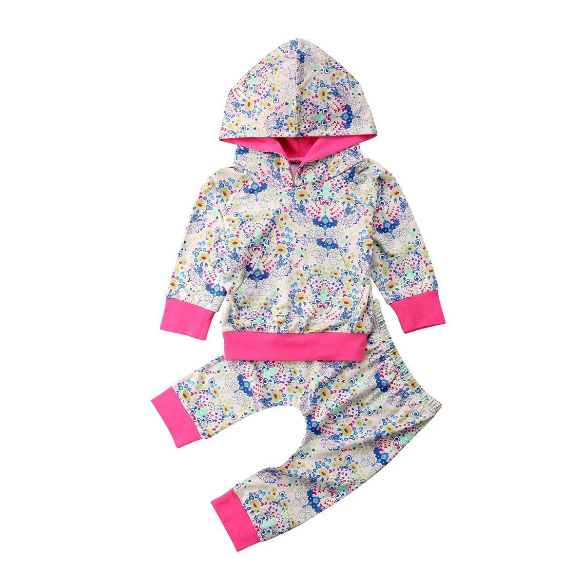 

2018 Cute Infant Baby Girls Boys Long Sleeves Floral Hoodie Tops Pants Outfits Set Clothes Autumn 0-18M