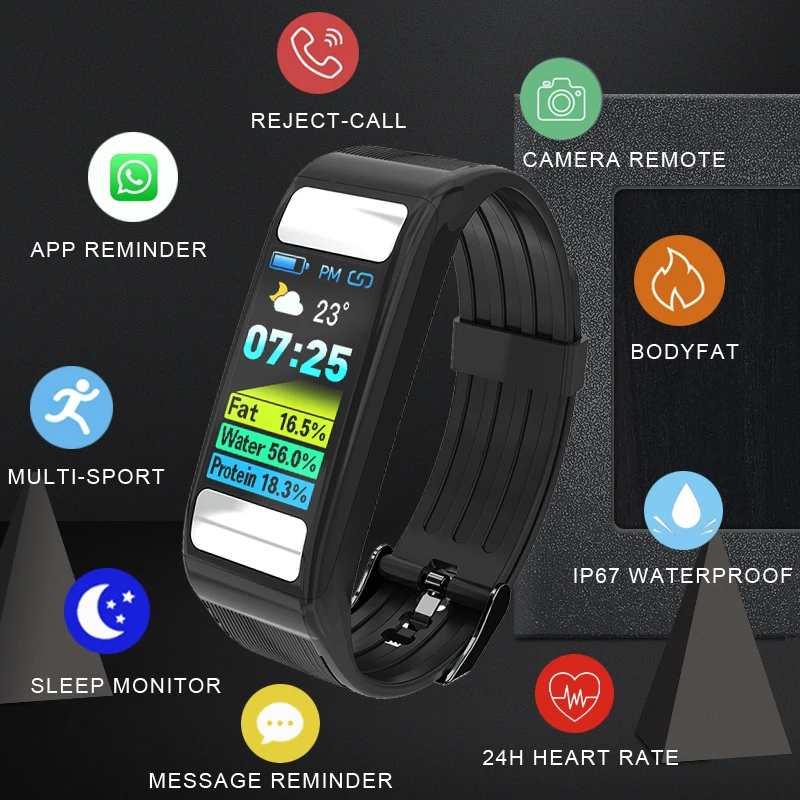 Toleda T9 waterproof smart watch with bodyfat monitor HR blood pressure fitness tracker smart watches new arrivals 2019