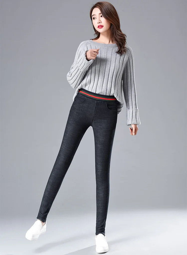 Джинсы Женская Осенняя обувь Высокая талия эластичные джинсовые женские джинсы Повседневное джинсы длиной до щиколотки карандаш брюки плюс Размеры O8R2