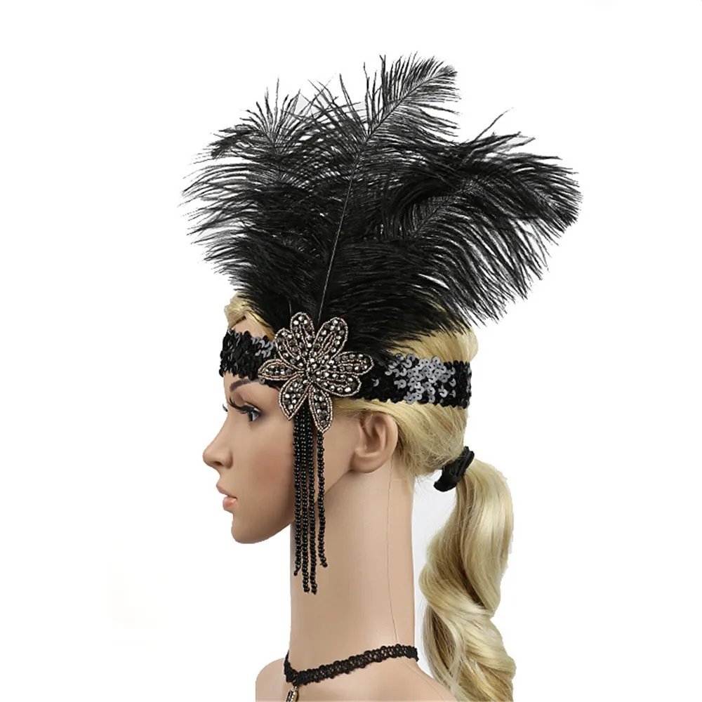 1920 s, Женская повязка на голову, старинный головной убор, перьевая головная повязка на голову Great Gatsby, головной убор, аксессуары для волос, arco de cabelo mujer A8