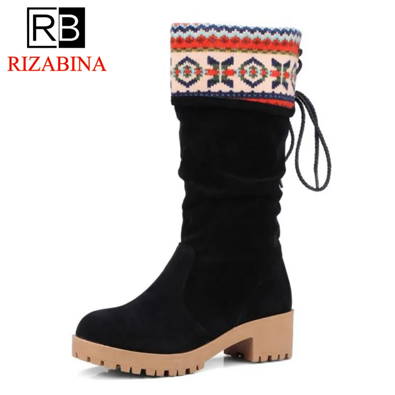 RIZABINA/размеры 34 43 женские ботинки на высоком каблуке зимняя обувь плюшевом меху