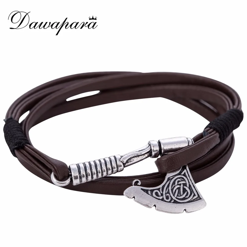 

Dawapara Hot Selling Axe Wrap Bracelet Leather Accessories Slavic Perun Men Leather bangle Bracelets men Jewelry 2019