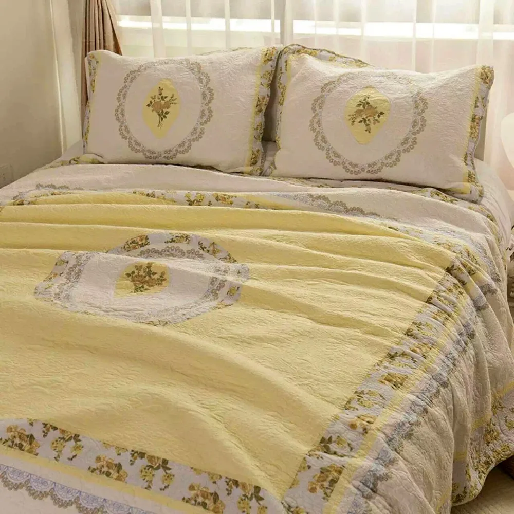 

CHAUSUB Washed Cotton Quilt Set 3PCS Patchwork Quilts Bedspread Embroidered Bed Cover Sheet Pillowcase Coverlet King Queen Size