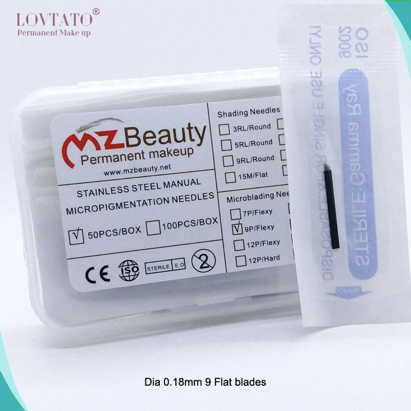 

2018 Rushed Promotion Microblade 9flat Tattoo Needles Extremely Thin Dia 0.18mm Blades Microblading Needle Blade Tattoos 50pcs