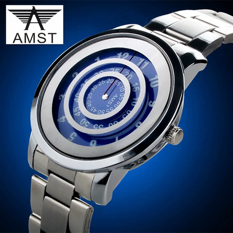 AMST Top Fashion Brand Watch Men Full Steel Sports Watches Turntable