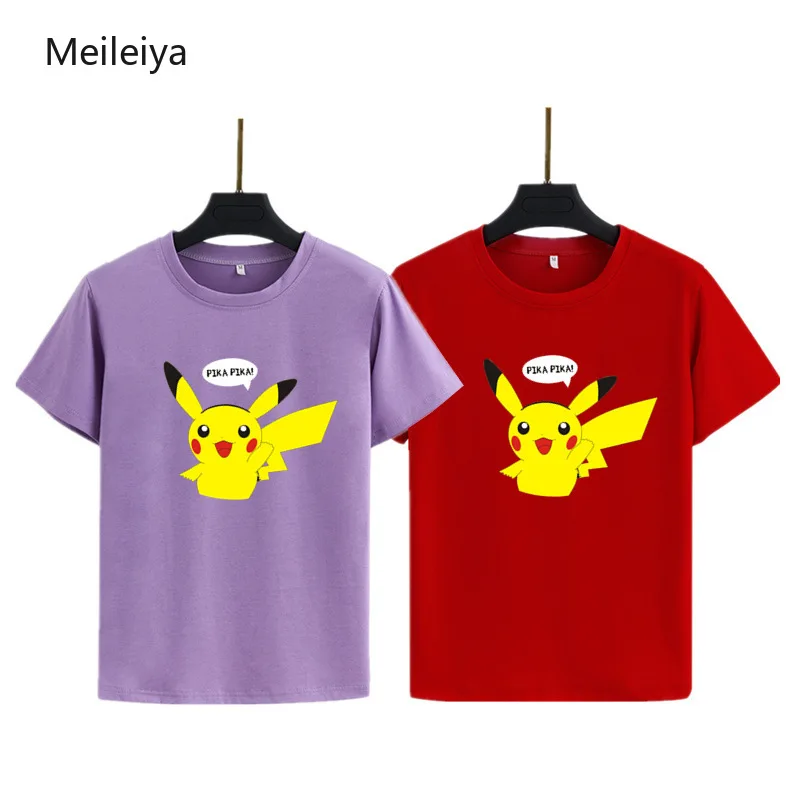 Летняя женская футболка с принтом Пикачу/футболка с принтом Harajuku, модный кавайный Топ, мультяшный Покемон, пара, Famale