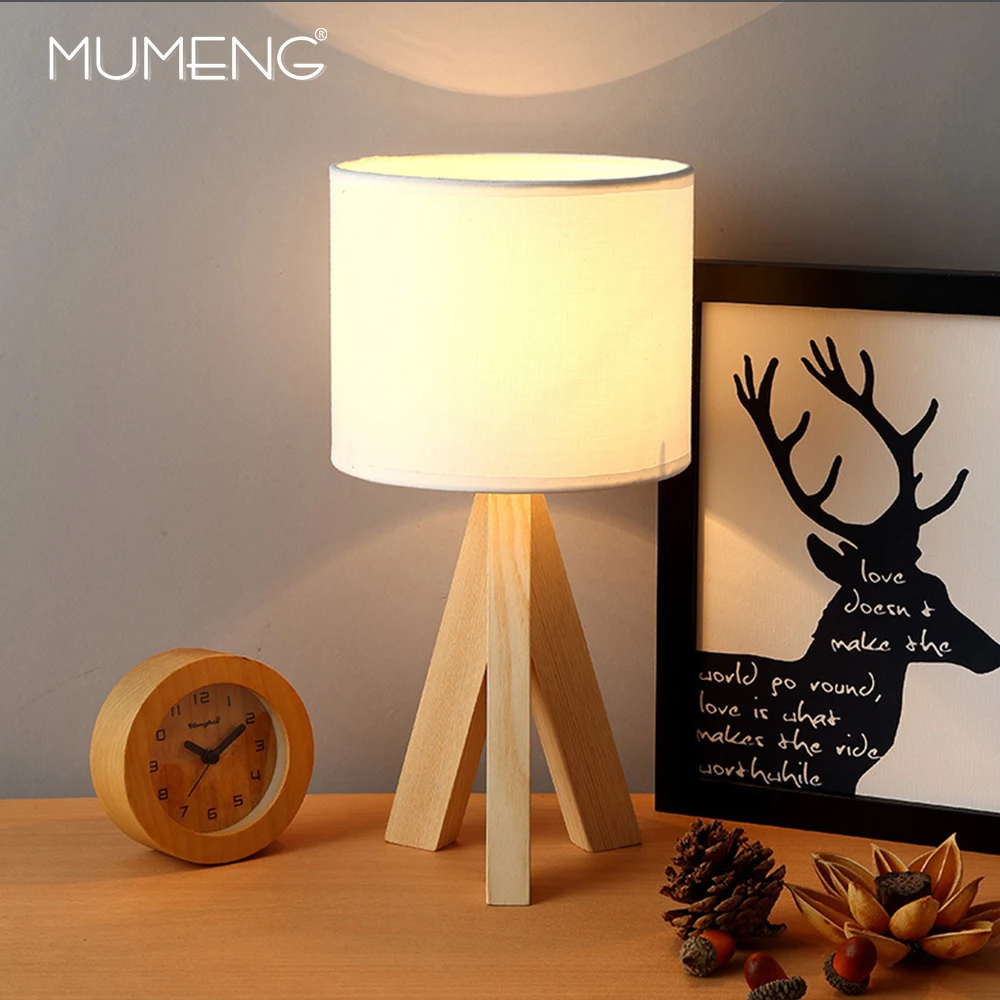 

Modern Creative Simple Wood Desk Lamp With Fabric Shade E27 LED Table Lamp for Bedroom Living Room Study Room Cafe Hotel