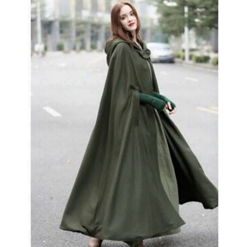 

hirigin Women Trench Plush Shawl Woolen Hooded Long Cloak Trench Autumn Winter Warm Coat Christmas Cosplay Cape Overcoat