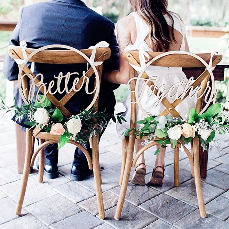 

1 pair Wedding Chair Signs Hoop Style Better Together Wedding Chairs Floral Hoop Calligraphy Wooden Hanging Signs Set