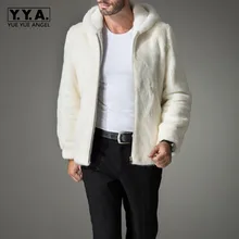 Новое поступление, высокое качество, мужское белое пальто на молнии с капюшоном из искусственного меха, Мужская Меховая куртка с капюшоном, теплая верхняя одежда, пальто для джентльмена размера плюс S-4XL