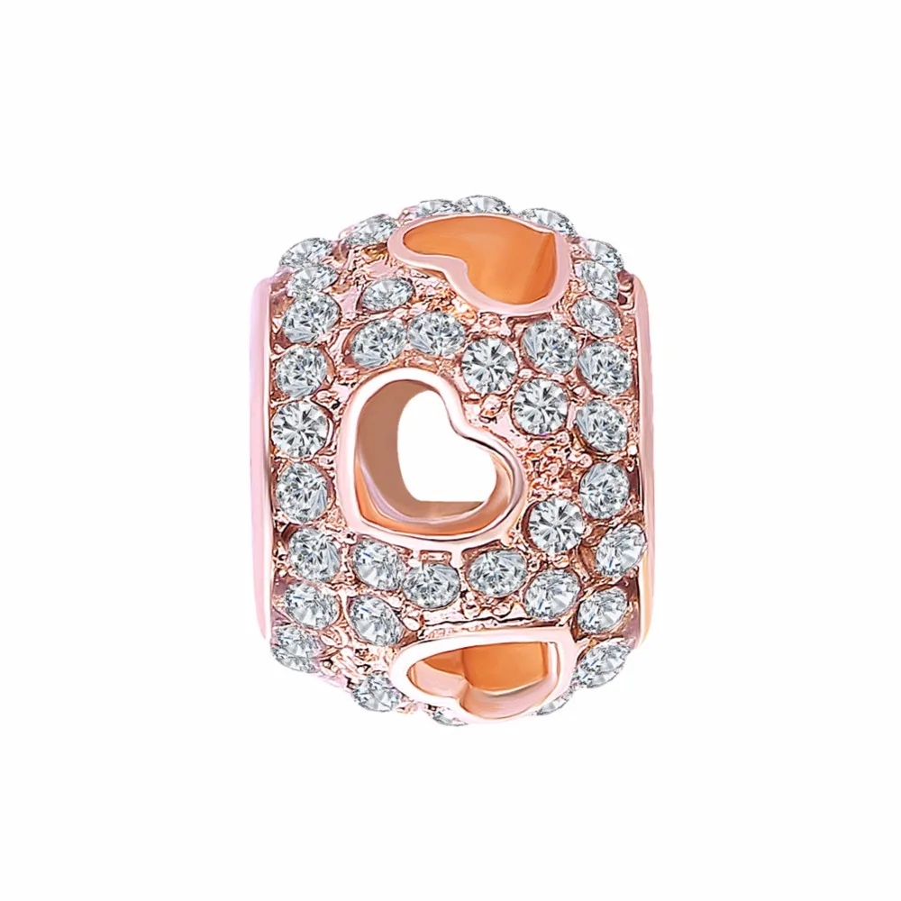 

free shipping 1pc rose gold Tumbling Hearts Openwork jewelry making diy bead Fits European pandora Charm Bracelets A741