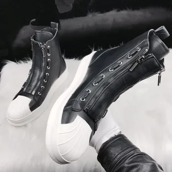 

Design Men Tide Shoes Real Shot high-top Sneakers Youth double Zipper Streets Brand Shell Shoes Men's Shoes hip hop Boots 2019