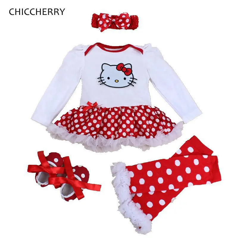 

Spring 2018 Hello Kitty Baby Girl Clothes Romper Dress Legwarmers Headband Crib Shoes 4PCS Newborn Tutu Sets Infant Clothing