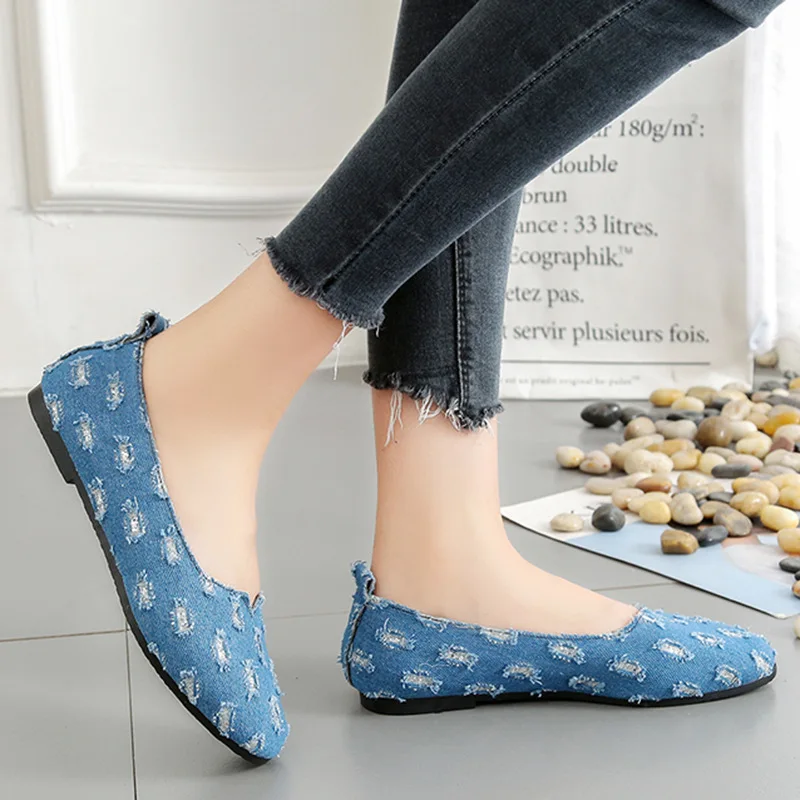 

Summer and Autumn 2019 New Flat Bottom Leisure Lazy Shoes Shallow Mouth and Breaking Denim Women's Cloth Shoes Sneakers Women