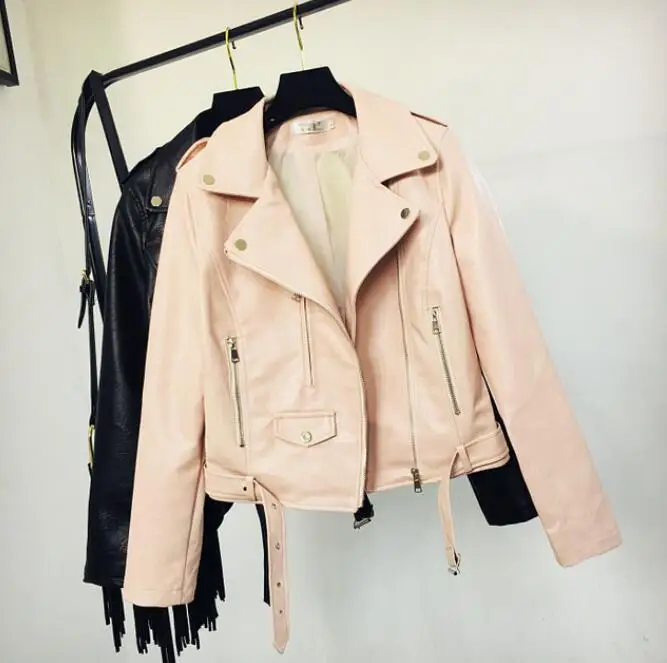 

2018 Autumn Winter New PU Leather Jacket Women's Small Jackets Ladies Short Motorcycle Leather Jacket Leisure Lapel Slim Coat