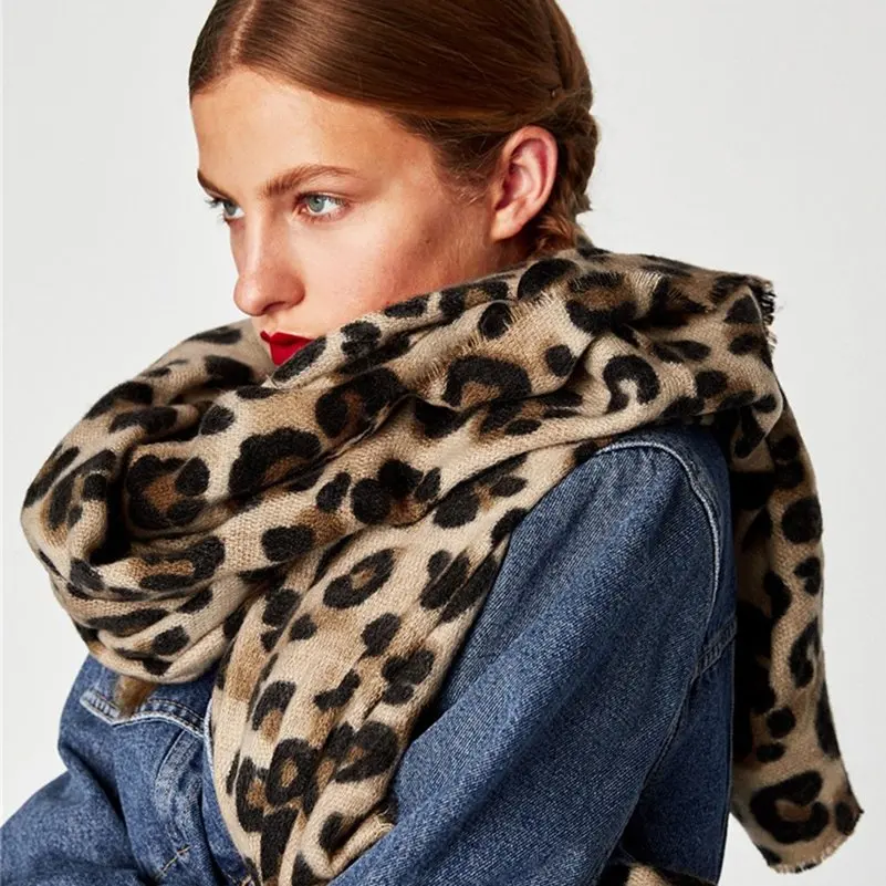 200x90cm Leopard Printed Cashmere Scarf Long Wool Shawl Soft Long Neck ...