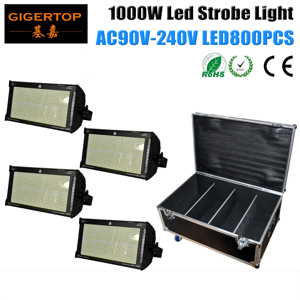 Бесплатная доставка 4in1 кофр Упаковка 1000 Вт светодио дный Strobe Light профессиональный светодио дный освещения сцены ярче, чем старый ATOMIC 3000 DMX512