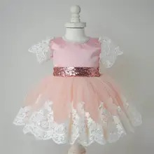2017 New Baby Girl Princess Dress Sequins Big Bow Lace Party Wedding Dress Children Clothing 1