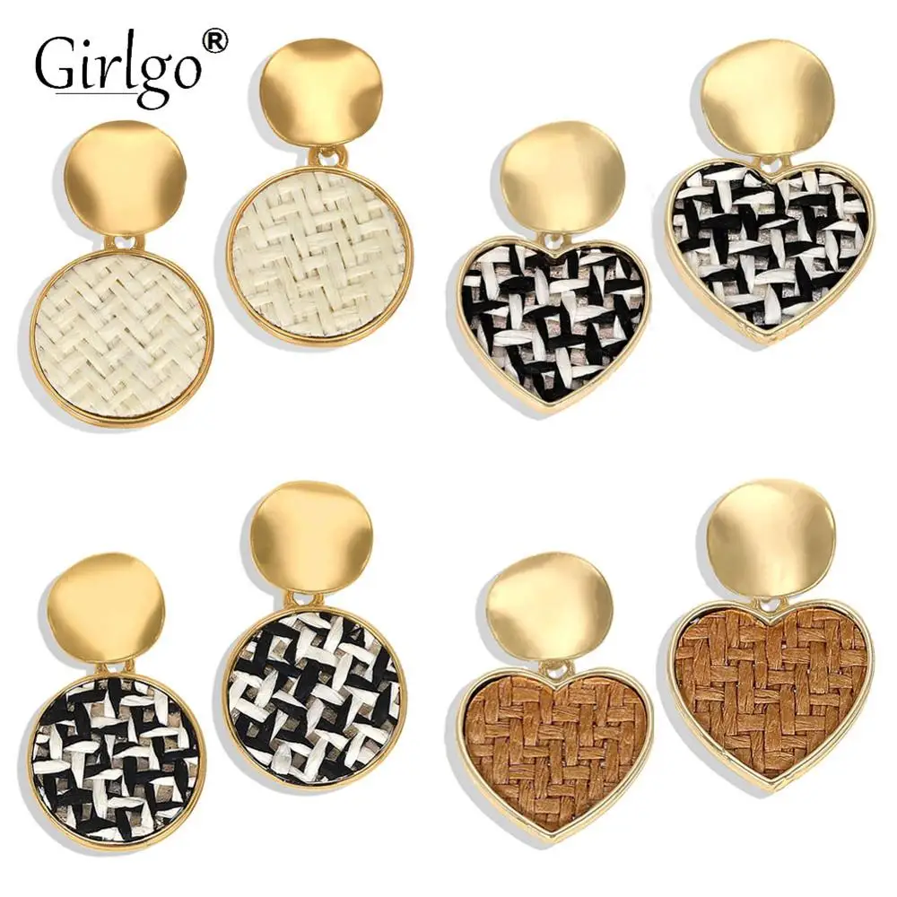 Серьги Girlgo плетеные из ротанга женские винтажные круглые Висячие Ювелирные