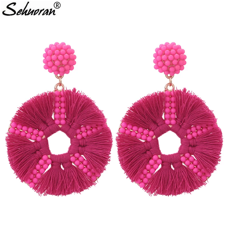 

Sehuoran Oorbellen Drop Earrings For Woman Round Tassel Pendientes Beads Statement Earrings Fashion Jewelry Women Earings Gifts