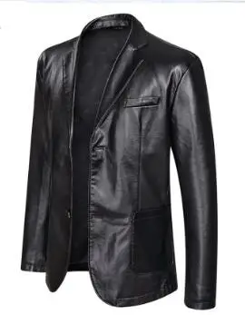 M-7XL Весенняя и осенняя одежда мужская плюс удобрение 6XL искусственная кожа блейзеры пальто среднего возраста отец костюм куртка повседневное пальто - Цвет: Черный