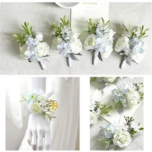 YO CHO Artificial Flowers Wrist Corsage Silk White Wedding Corsages Boutonnieres Mariage Groom Bridesmaid Bracelet Wrist Flower