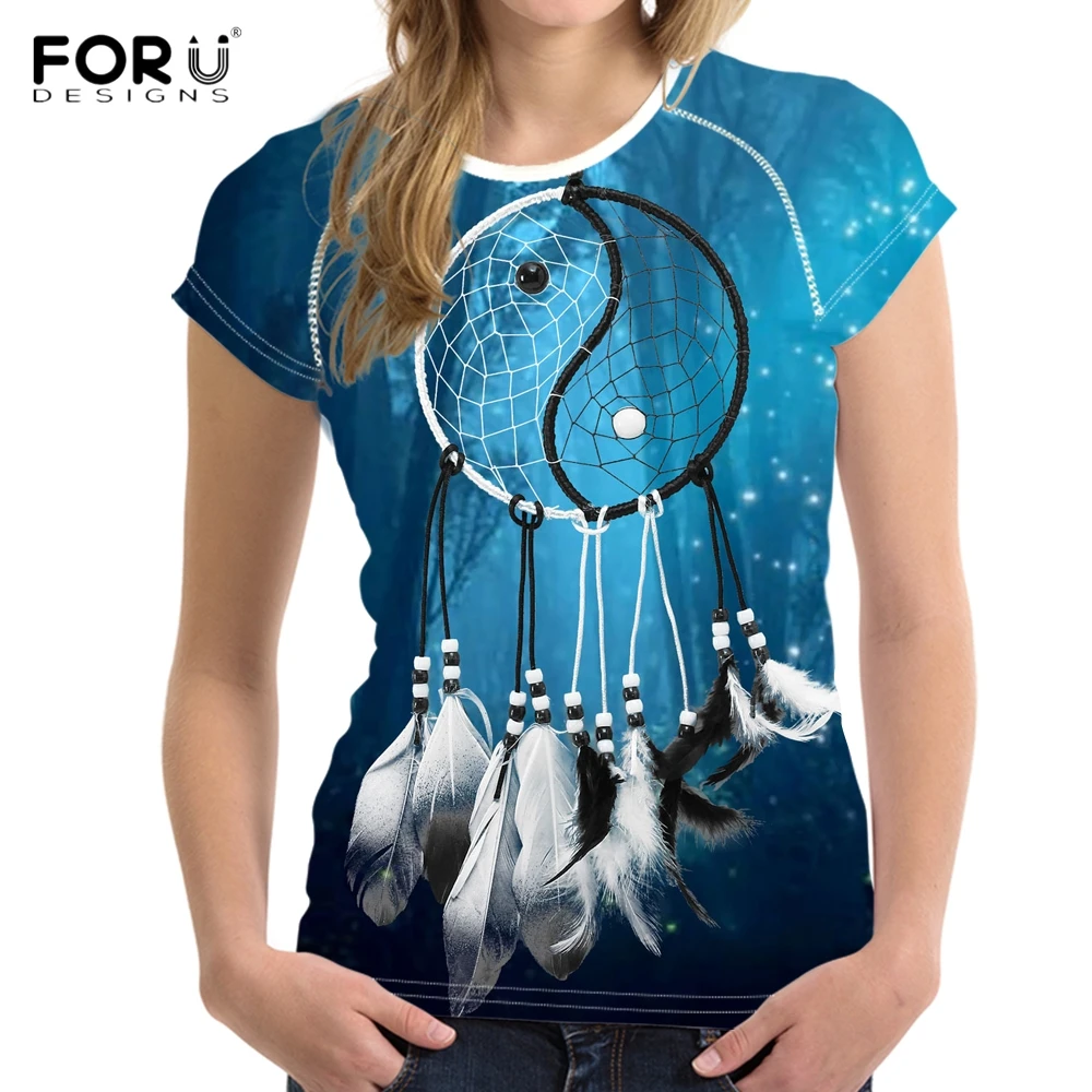 FORUDESIGNS Women Dream Catcher Printing Tops Tee Fashion Breathable