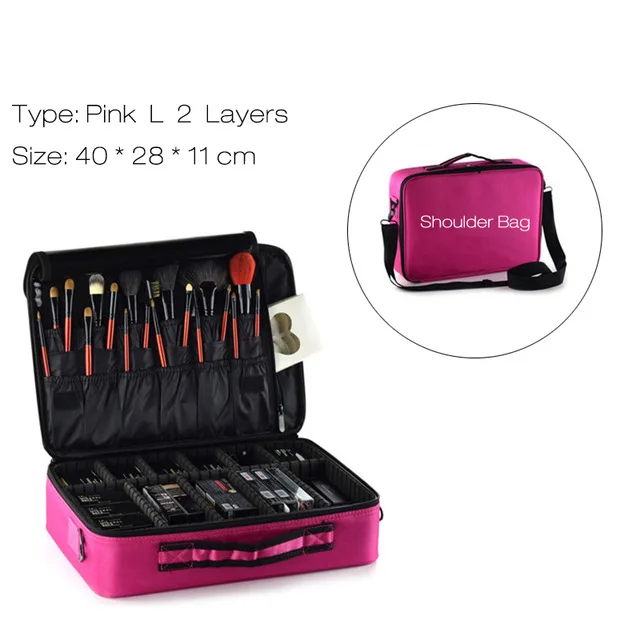 Для женщин модная косметичка путешествий Органайзер для макияжа Профессиональный органайзер для косметики косметическая сумочка сумки Красота чехол для визажиста - Цвет: Pink L 2 Layers