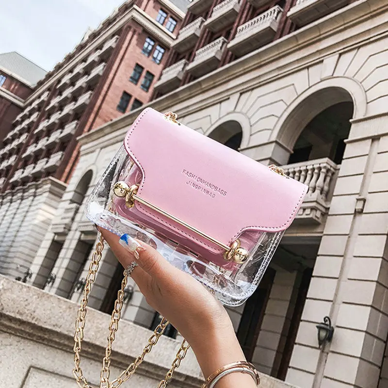 

Luruxy Women Small Square Shoulder Bag Clear Transparent PU Brand Design Female Composite Messenger Bags Trend Chain Girls Totes